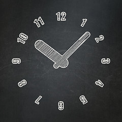 Image showing Timeline concept: Clock on chalkboard background