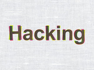 Image showing Protection concept: Hacking on fabric texture background