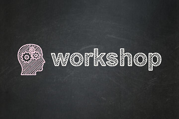 Image showing Education concept: Head With Gears and Workshop on chalkboard