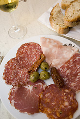 Image showing ham and salami plate rome restaurant