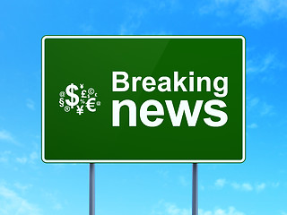 Image showing Breaking News and Finance Symbol on road sign