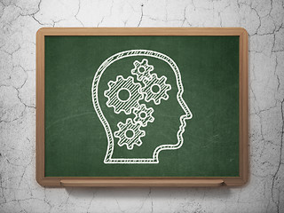 Image showing Education concept: Head With Gears on chalkboard background