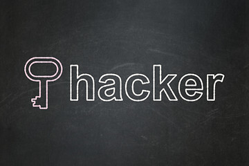 Image showing Protection concept: Key and Hacker on chalkboard background