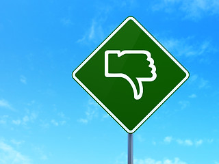 Image showing Social network concept: Unlike on road sign background