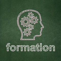 Image showing Education concept: Head With Gears and Formation on chalkboard