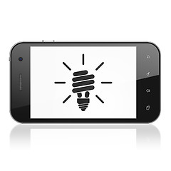 Image showing Business concept: Energy Saving Lamp on smartphone