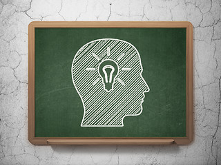 Image showing Information concept: Head With Light Bulb on chalkboard