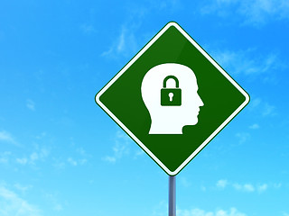 Image showing Business concept: Head With Padlock on road sign background