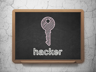 Image showing Privacy concept: Key and Hacker on chalkboard background