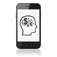 Image showing Marketing concept: Head With Finance Symbol on smartphone