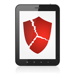 Image showing Privacy concept: Broken Shield on tablet pc computer