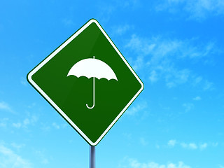 Image showing Privacy concept: Umbrella on road sign background