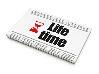 Image showing Time news concept: newspaper with Life Time and Hourglass