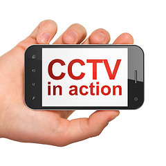 Image showing Privacy concept: CCTV In action on smartphone