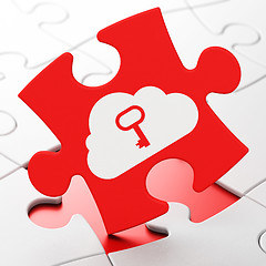 Image showing Cloud technology concept: Cloud With Key on puzzle background