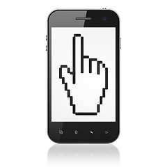 Image showing Social network concept: Mouse Cursor on smartphone