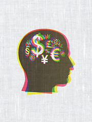 Image showing Advertising concept: Head With Finance Symbol on fabric texture