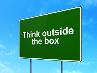 Image showing Education concept: Think outside The box on road sign background