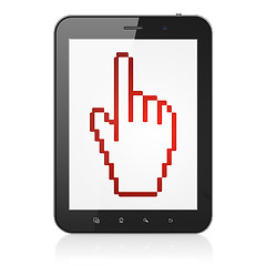 Image showing Social media concept: Mouse Cursor on tablet pc computer