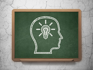 Image showing Education concept: Head With Lightbulb on chalkboard background