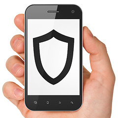 Image showing Security concept: Contoured Shield on smartphone