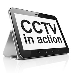 Image showing Privacy concept: CCTV In action on tablet pc computer