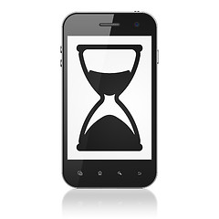 Image showing Time concept: Hourglass on smartphone