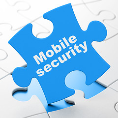 Image showing Safety concept: Mobile Security on puzzle background