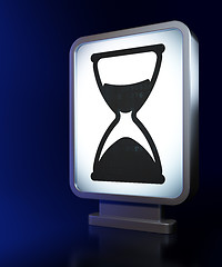 Image showing Timeline concept: Hourglass on billboard background