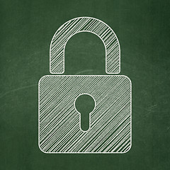 Image showing Data concept: Closed Padlock on chalkboard background