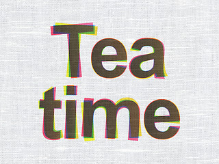 Image showing Timeline concept: Tea Time on fabric texture background