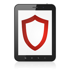 Image showing Safety concept: Contoured Shield on tablet pc computer