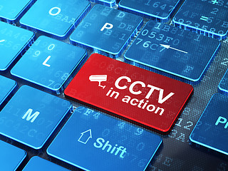Image showing Safety concept: Cctv Camera and CCTV In action on keyboard