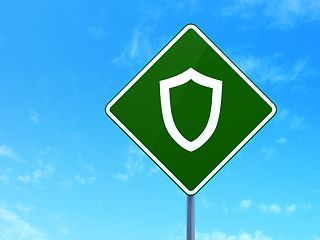 Image showing Safety concept: Contoured Shield on road sign