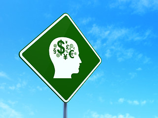 Image showing Advertising concept: Head With Finance Symbol on road sign
