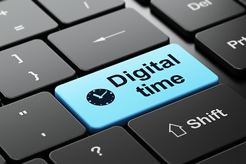Image showing Time concept: Clock and Digital Time on keyboard background