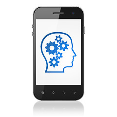 Image showing Information concept: Head With Gears on smartphone