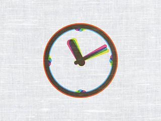 Image showing Timeline concept: Clock on fabric texture background