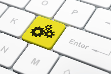 Image showing Data concept: Gears on computer keyboard background