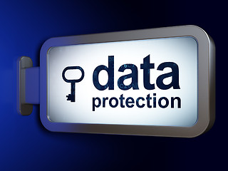 Image showing Privacy concept: Data Protection and Key on billboard background