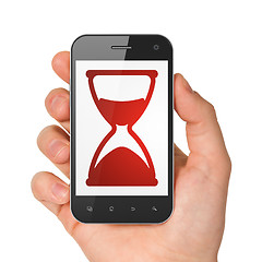 Image showing Time concept: Hourglass on smartphone