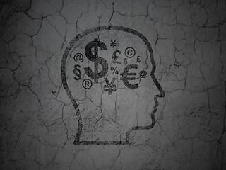 Image showing Head With Finance Symbol on grunge wall