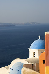 Image showing santorini classic greek island church with view