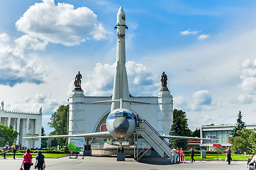 Image showing Vostok rocket and TU-134 plane. Moscow, Russia