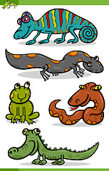 Image showing reptiles and amphibians cartoon set