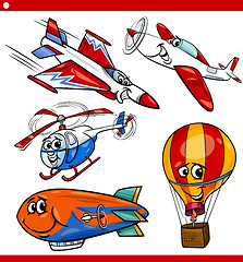 Image showing funny cartoon aircraft vehicles set