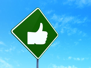 Image showing Social media concept: Like on road sign background