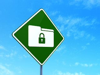 Image showing Business concept: Folder With Lock on road sign background
