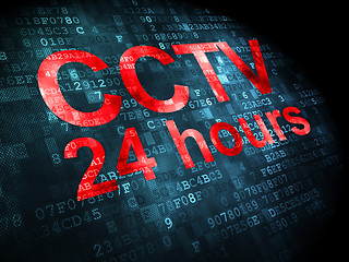 Image showing Protection concept: CCTV 24 hours on digital background