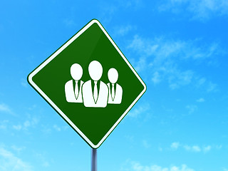 Image showing News concept: Business People on road sign background
